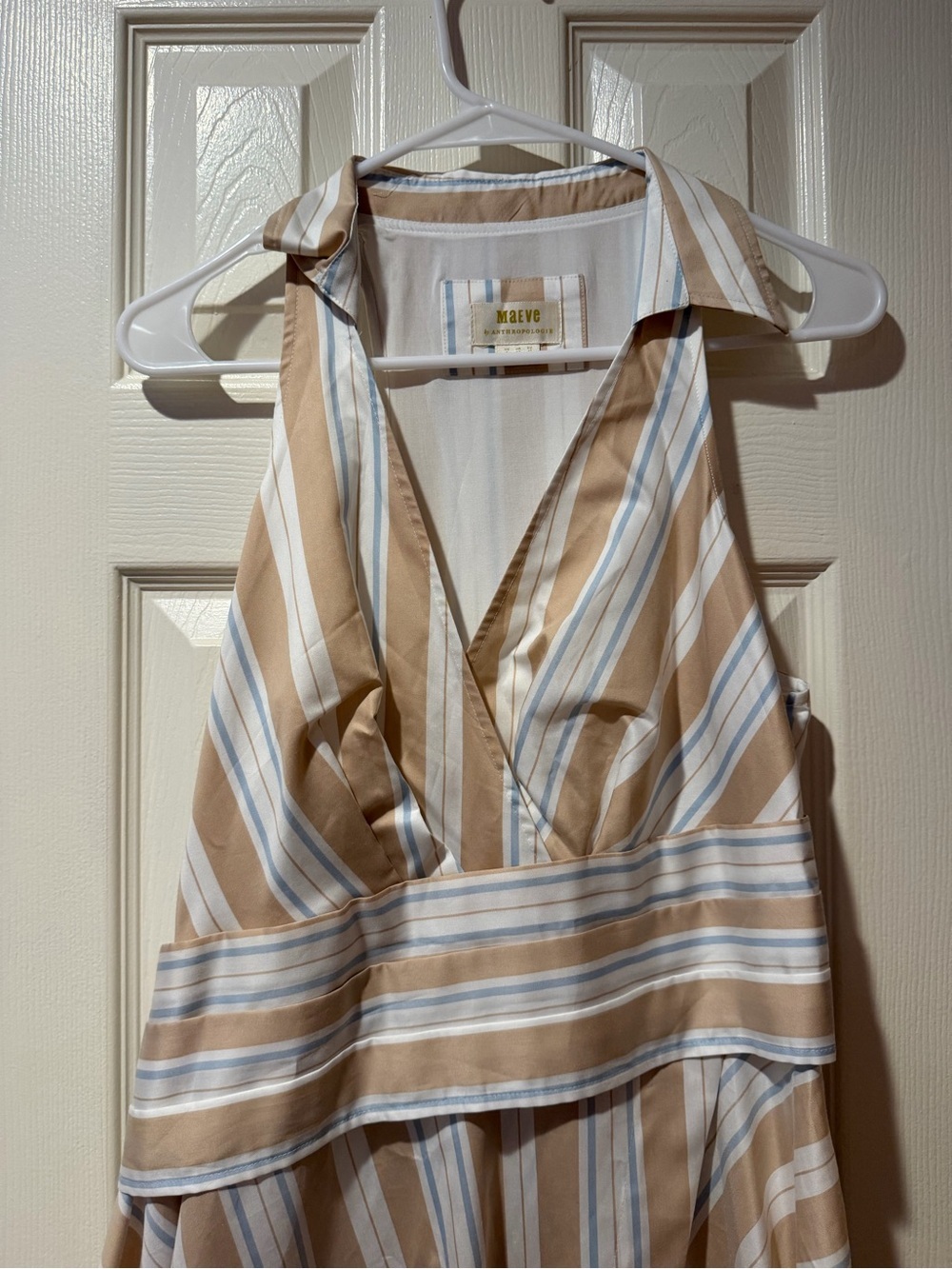 Beige and White Striped Halter Dress - Picture 2 of 5